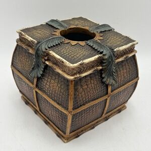 Vintage Faux Rattan Bamboo Tissue Box Cover Palm Leaf Boho Tropical Decor